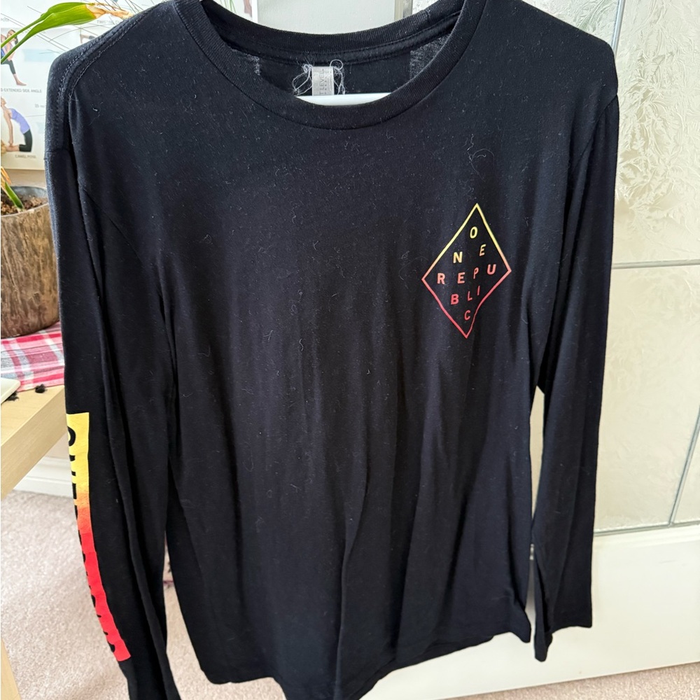 Next Level Apparel Black Long Sleeve Tee with Red and Yellow Accents